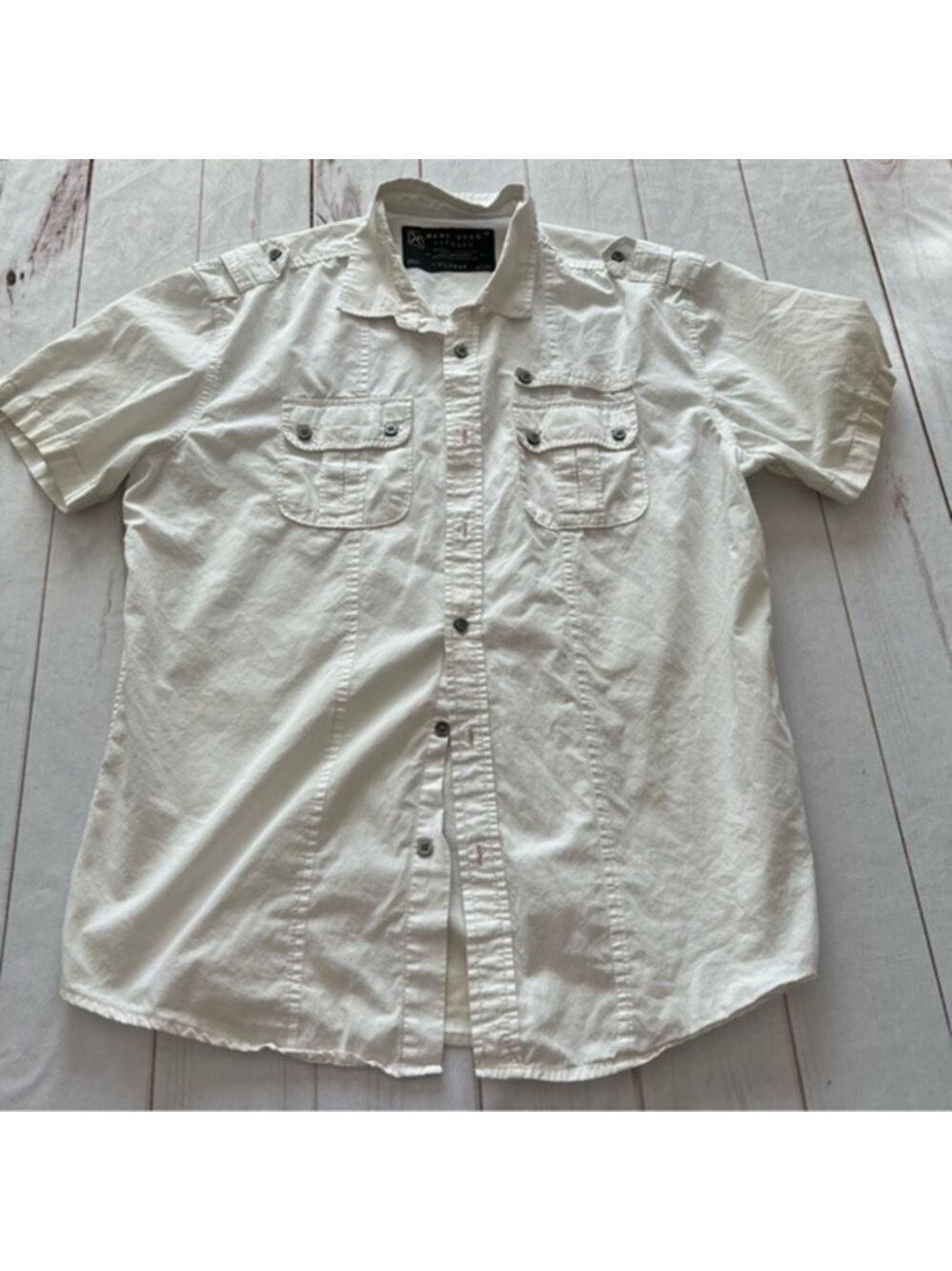 Marc Ecko  Men Casual Button-Down Pocket Shirt Y2K Streetwear XL Regular Ivory